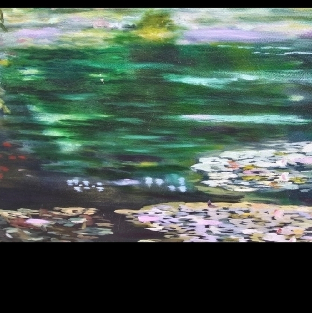 Vintage oil painting of a lily pond - Picture 7 of 11